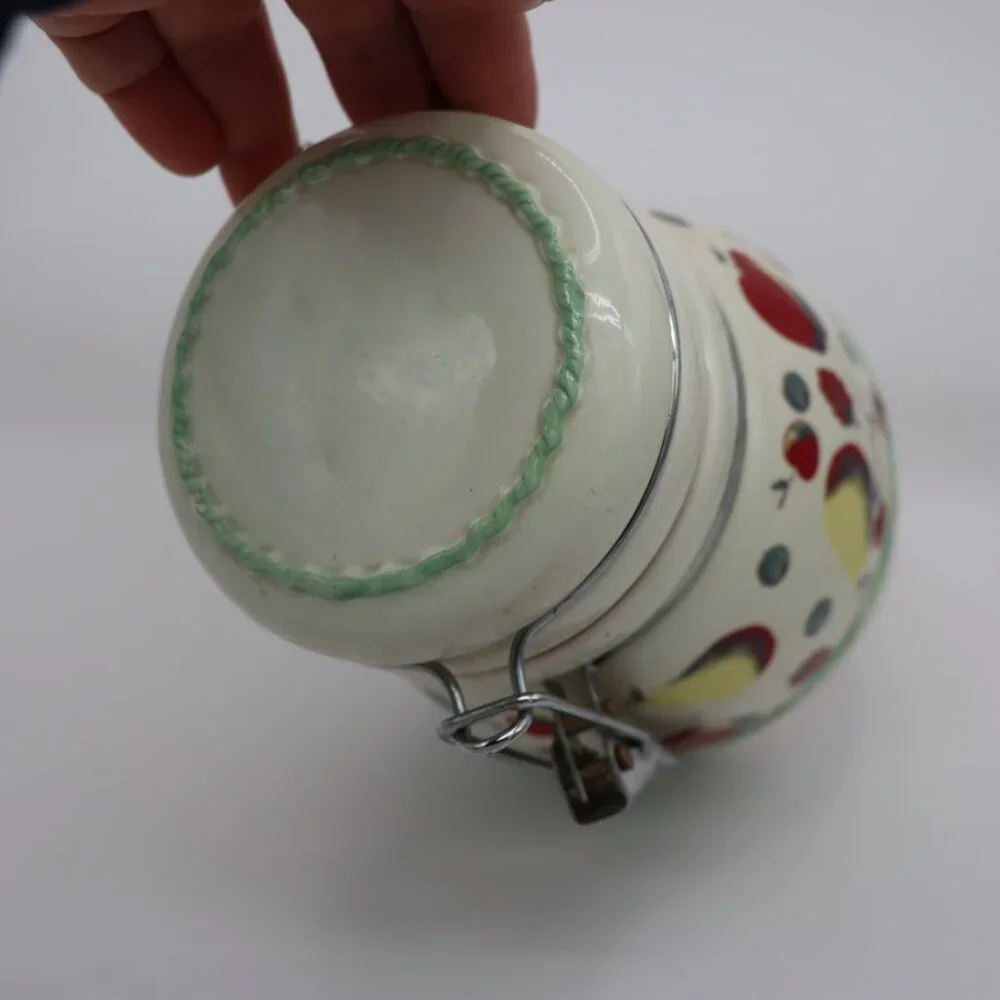 Vintage MSRF Inc. Cream Ceramic Fruit Canister Jar with Hinged Lid sealing  jar